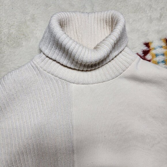 MNG Mango Knit Sweater White Cotton Long Sleeve Turtleneck Oversized Pullover - Picture 2 of 8